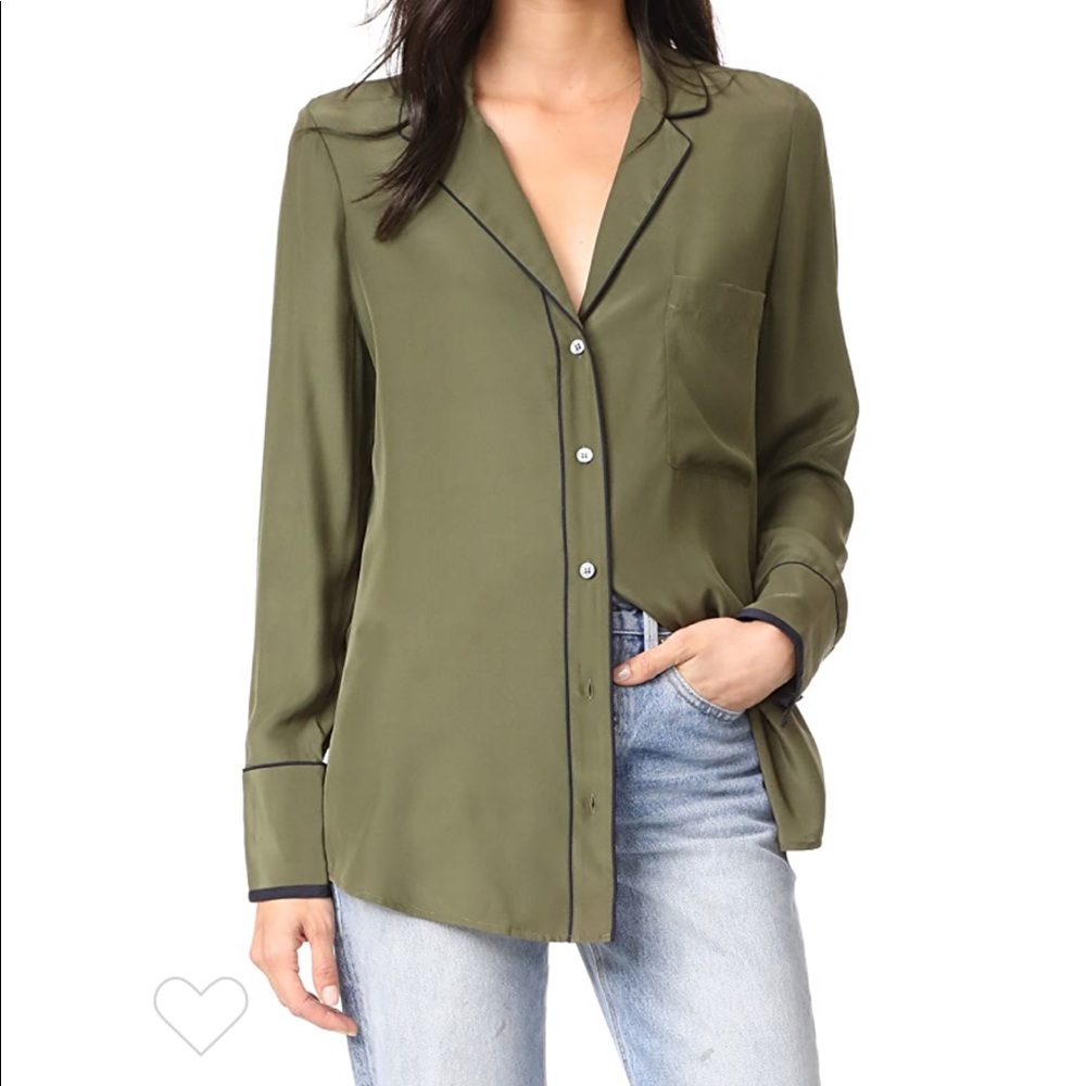 Frame Denim Silk Blouse size xs Color- Dark Army